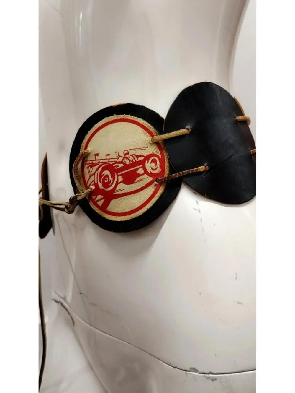 Belt Antique Circle Leather XS Belt 1900s Pre-War Race Car Roadster Black Deco